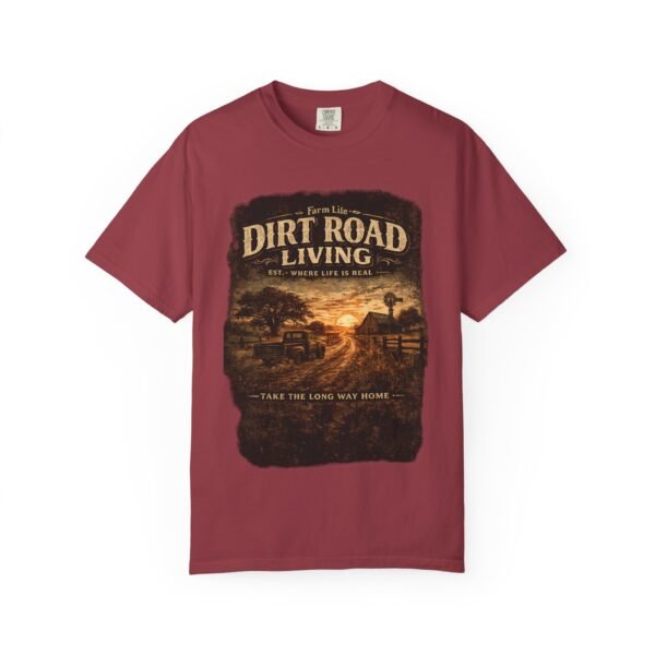 Dirt Road Living T-shirt | Country Sunset Farm Scene, Vintage Rustic Style