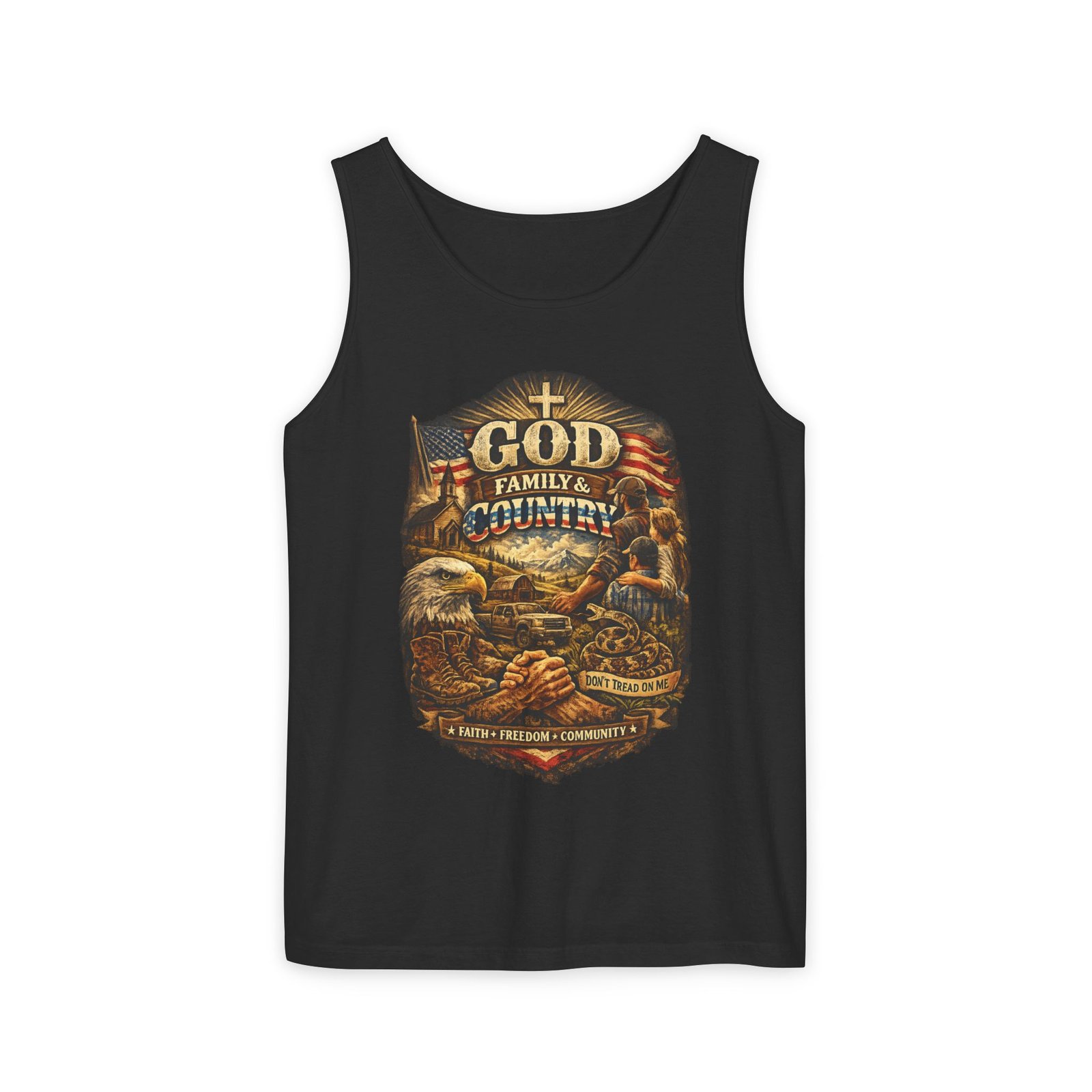 God Family Country tank top | Patriotic Christian eagle flag design