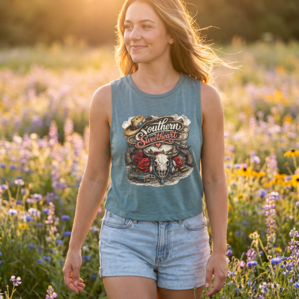 Southern Sweetheart Skull and Roses Crop Top | Cowgirl Western Tank