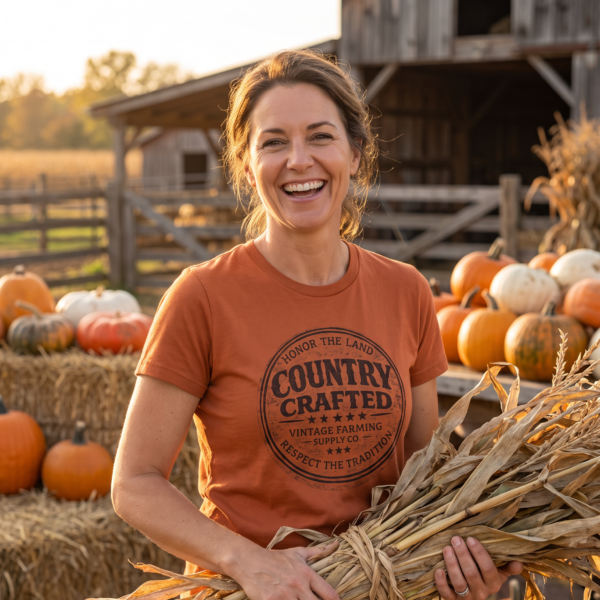 Country Crafted Vintage Farming Logo T-Shirt | Rustic Farm Emblem