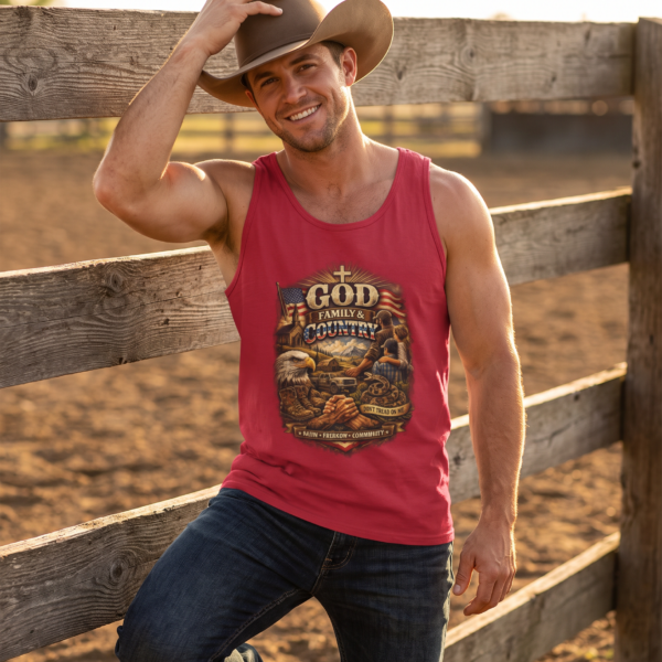 God Family Country tank top | Patriotic Christian eagle flag design