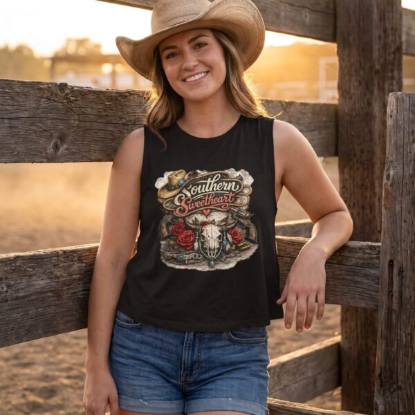 Southern Sweetheart Skull Roses Crop Top