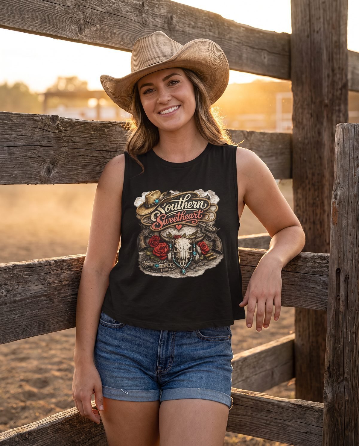 Southern Sweetheart Skull Roses Crop Top
