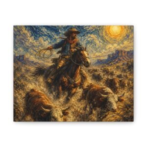 Cattle Drive Cowboy Canvas Wall Art | Vintage Western Oil Painting Print